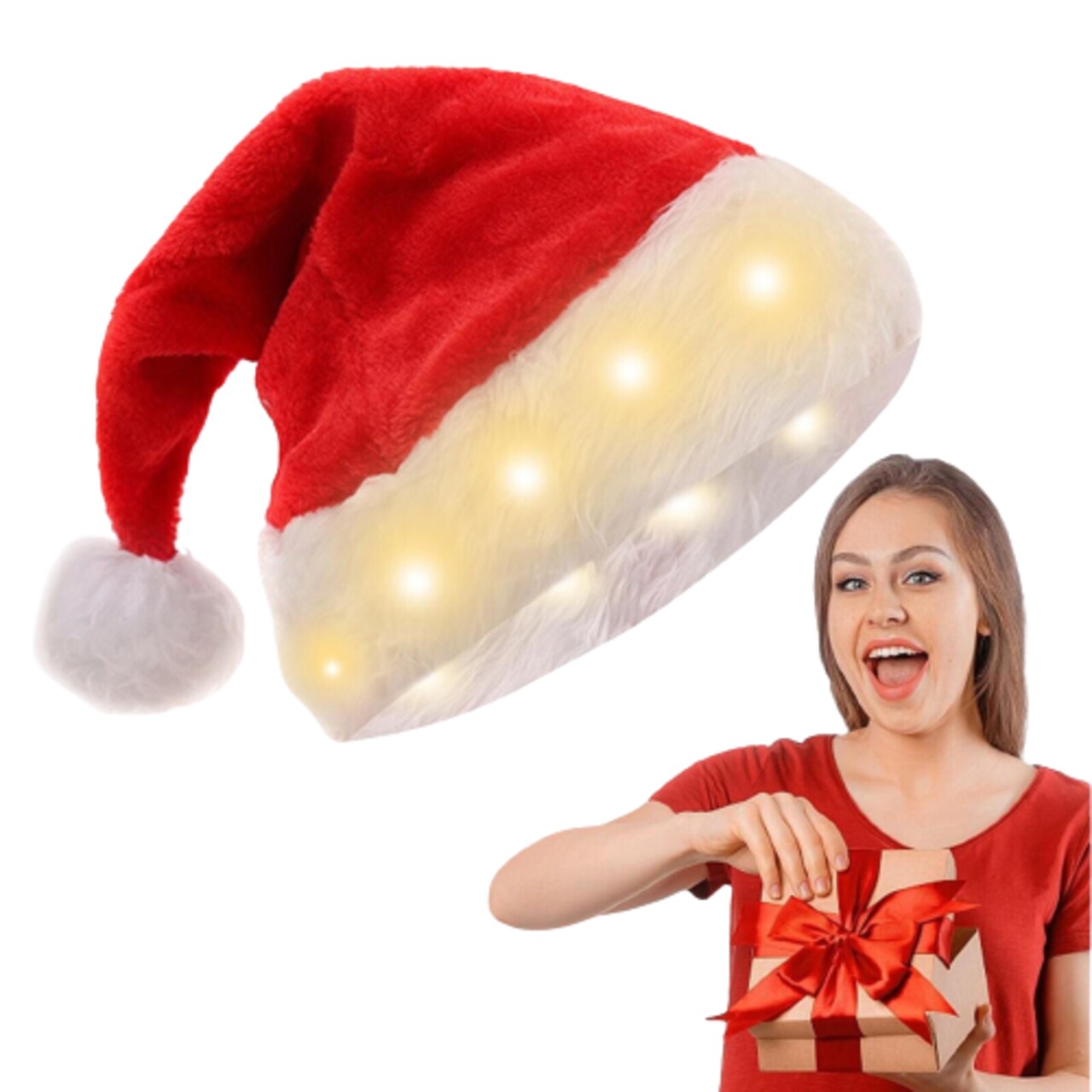 Led light up santa hat deals